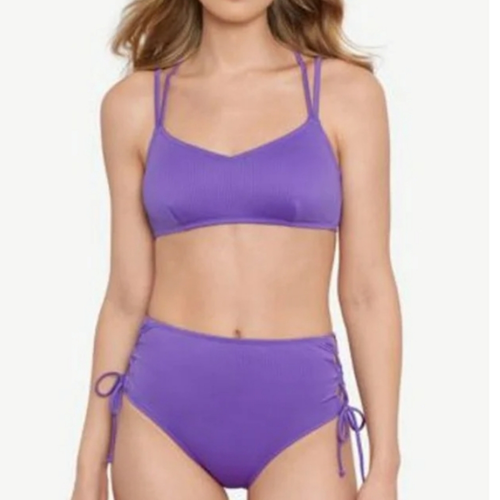 Salt + Cove Junior's Raised Rib Strappy Bralette Bikini Set Purple M NWT